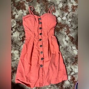 Mind Code Coral Button-Front Strapless Sundress